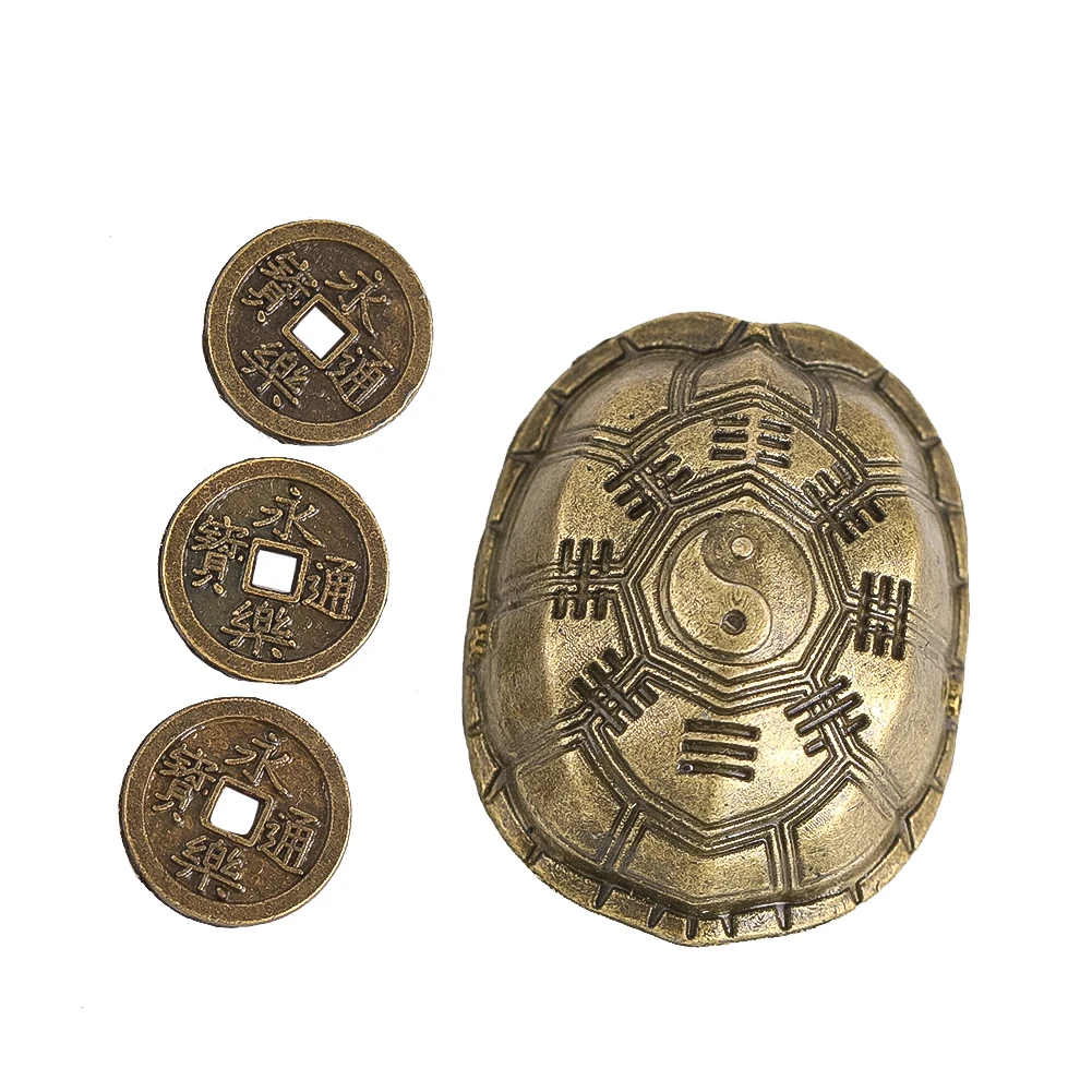 عملات العرافة الصينية سلحفاة قذيفة النحاس I-تشينغ عملات التماثيل فنغ شوي ماستر رواية الدعائم ثروة الثروة ديكور الحرفية #2