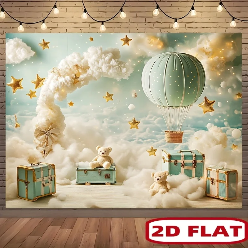 Dreamy Hot Air Balloon and Teddy Bear Cloud Tapestry Whimsical Wall Decor Art Boho Nursery Kids Room Hanging Poster Canvas Print
