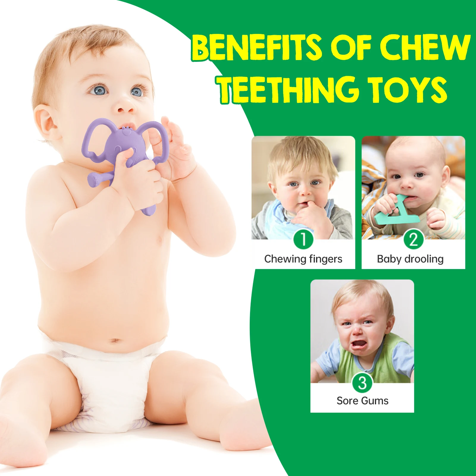 Elephant Shape Baby Teether Teething  Teething Pacifier Silicone Chew  for Infants Making Fun Sound teething for baby