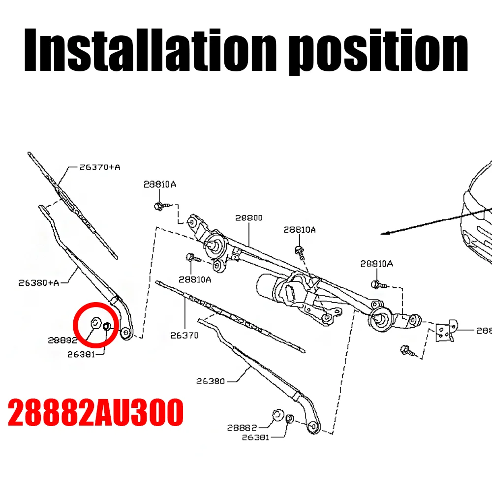 1Pcs Car Front Wiper Washer Arm Nut Cover Cap For Nissan Qashqai J10 Dualis 2007 2008 2009 2010 2011 2012 2013 28882AU300