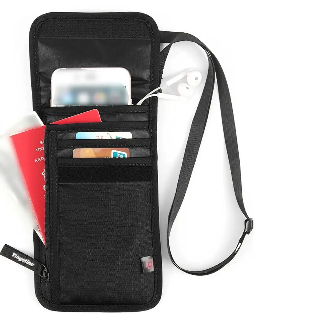 

Anti-Theft Travel Document Card Bag Adjustable Nylon Waterproof RFID Storage Bag Lightweight Zipper Travel Neck Wallet
