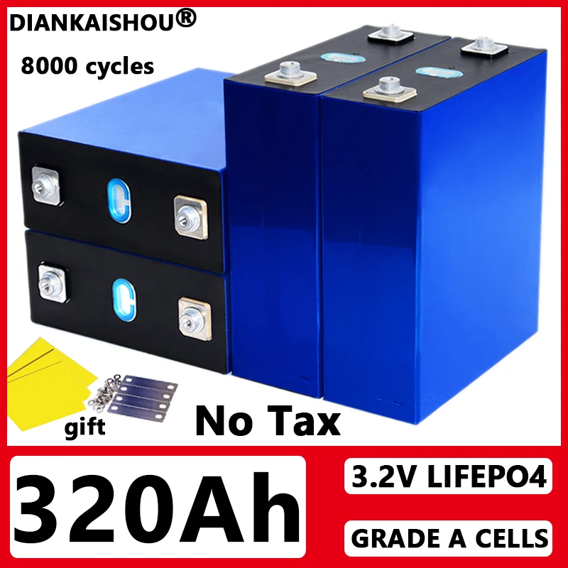 8000 Cycles 3.2V 320Ah Lifepo4 Battery Grade A Rechargeable Batteries DIY 12V 24V 48V RV EV Boat Yacht Vans Cells Pack No Tax