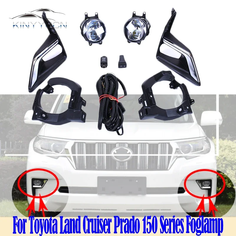 For Toyota Land Cruiser Prado 150 2017 18 19 20 LED Front Bumper Fog Light Foglight Fog Lamp Foglamp DRL Headlamp Frame Chrome