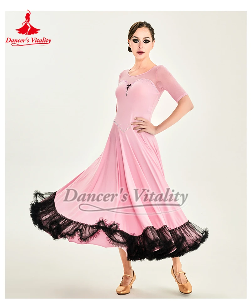 Waltz Foxtrot Tango Training Class Clothing Female Ballroom Dance Five Colors Are Available Round Neck Dresses with Chest Pads