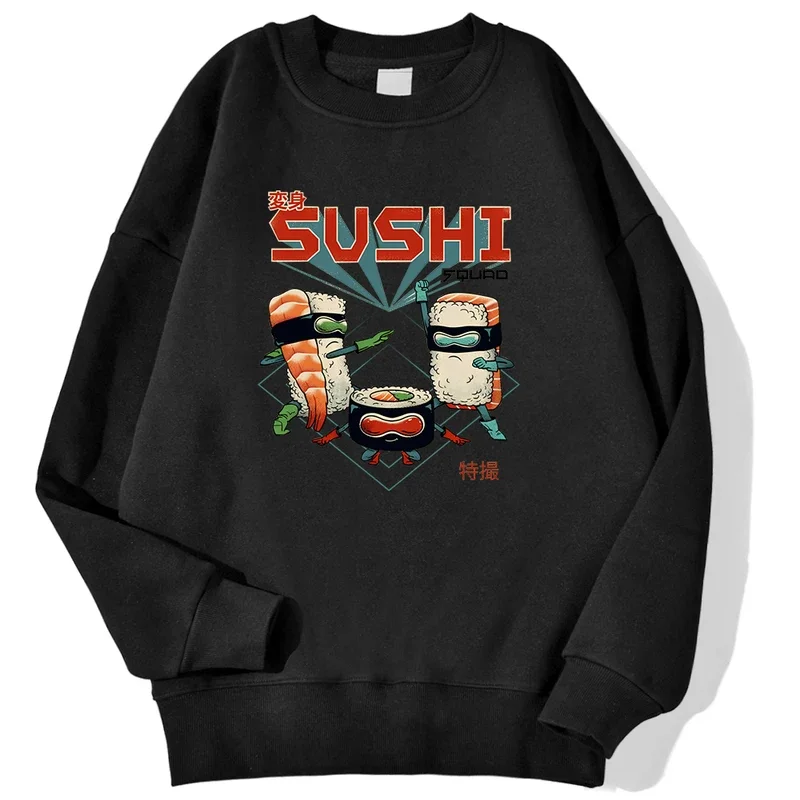 

Japanese Cartoons Sushi Prints Male Pullovers Autumn Winter Fashion Hoodies Loose Crewneck Sweatshirts Warm Comfortable Clothing