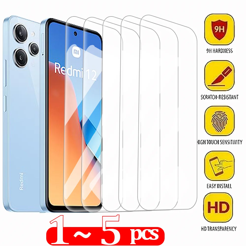 1-5PCS Transparent Tempered Glass For Xiaomi Redmi 12 Screen Protector Redmi Note 13 12 Pro Plus 5G HD Scratch Proof Front Film Redmi 12 C 9C 12C