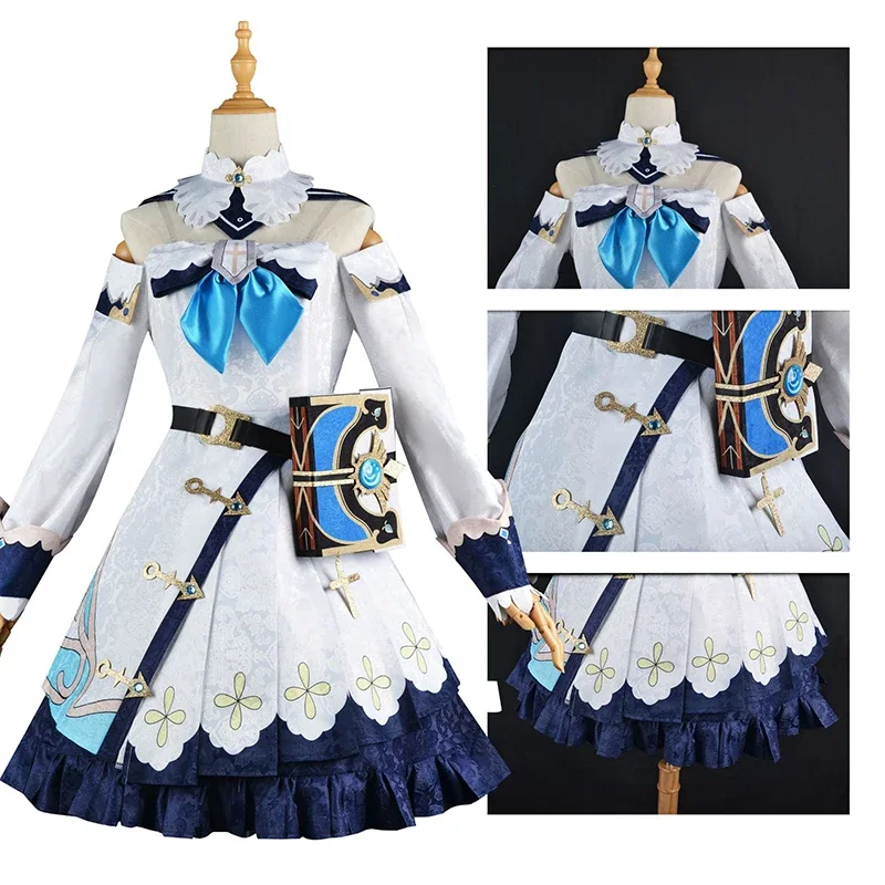 12Game Genshin Impact Barbara Cosplay Costume Girls Princess Dresses Lolita Maid Clothes Wig Suit Anime Uniform Halloween Party
