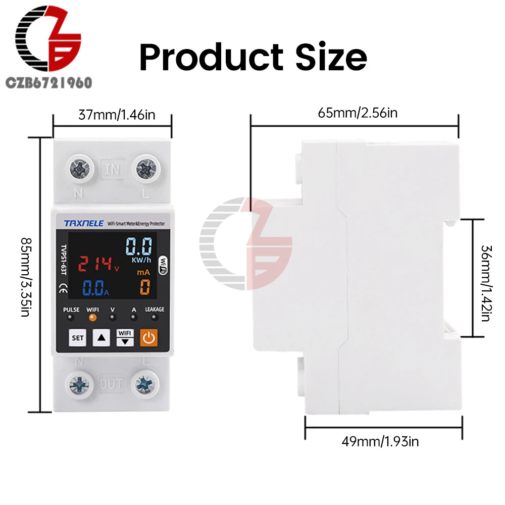 Zasilanie woltomierz cyfrowy szyny Din licznik energii wyciek Smart Earth WiFi pod przekaźnikiem ogranicznik napięcia AC 85-300V 63A