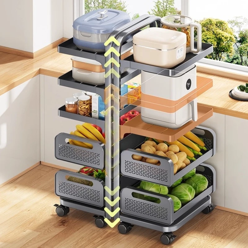Large Adjustable Microwave Stand, 360 Rotating Spice Rack, Removable Cookware Storage Shelf, Expandable Kitchen Organizer