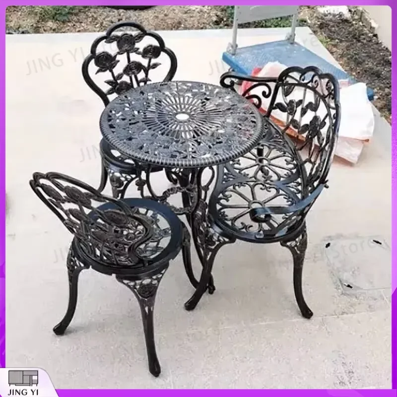 Outdoor Garden Furniture Set Cast Aluminum Table and Chair Waterproof Balcony Patio Dining Set UV Resistant Rust Proof