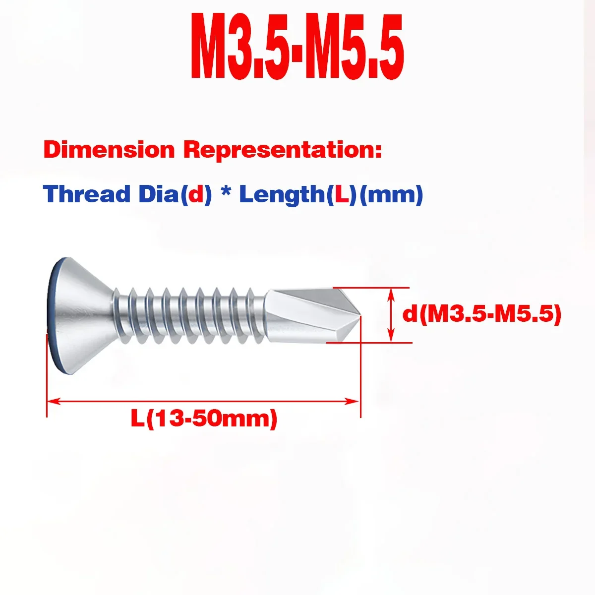 304 SS Countersunk Head Tail Drilling Screw/Flat Head  Phillips Screw M3.5-M5.5