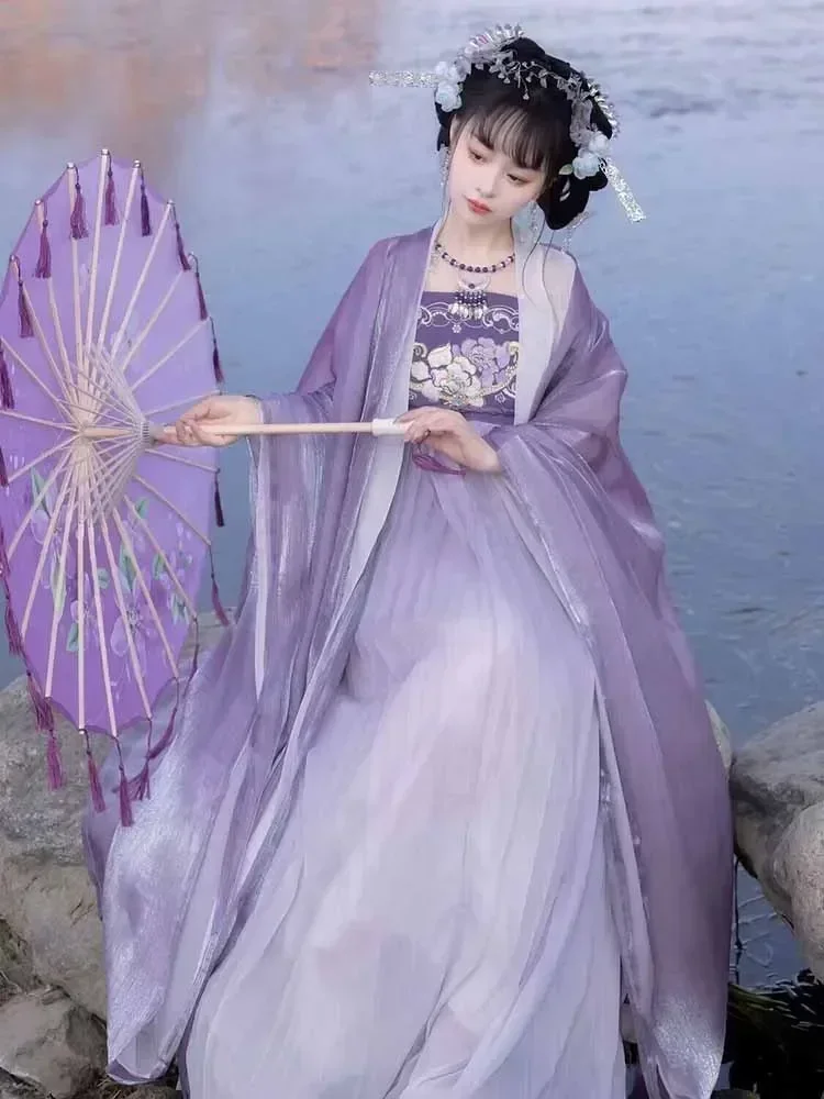 

Hanfu Dress Women Ancient Chinese Traditional Hanfu Halloween Fairy Cosplay Costume Purple Coat+Dress 2pcs Sets Plus Size XL