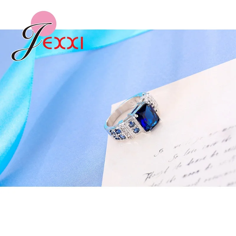 Rectangular CZ Zirconia Stone Rings For Women Lady Best Gift For Birthday 925 Sterling Silver Ring 3 Colors Available