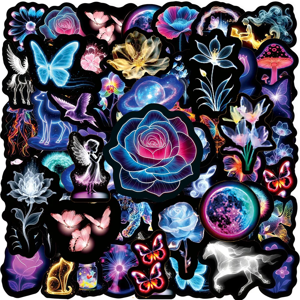 

10/30/50pcs Neon Style Dreamy Animals Stickers Colorful Aesthetic Decal Decoration DIY Skateboard Guitar Helmet Cool Sticker Toy