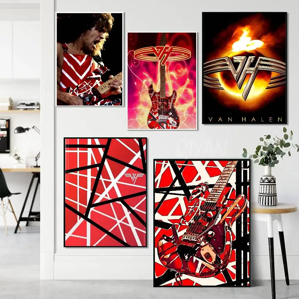 Eddie Van Halen Music Poster Waterproof Wall Art Sticker For Bar Living Room Vintage Room Decor High Quality Print Gift