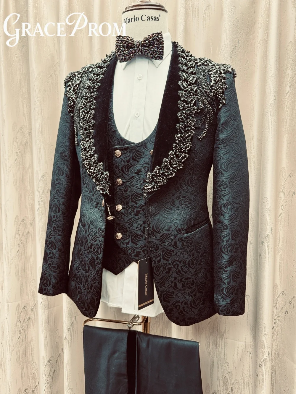 Classic Jacquard Crystal Business Suit 2026 Fashion Banquet Wedding Trend Groom Best Man Single Breasted Men 3 Piece Jacket Vest