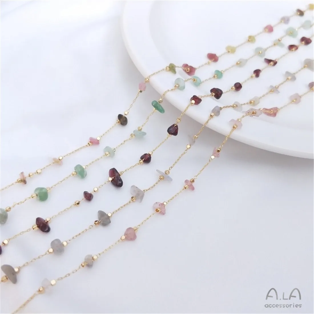 

Natural Tourmaline Garnet Strawberry Crystal Gravel Chain 14K Gold-coated Loose Chain Diy Handmade Jewelry Materials B652