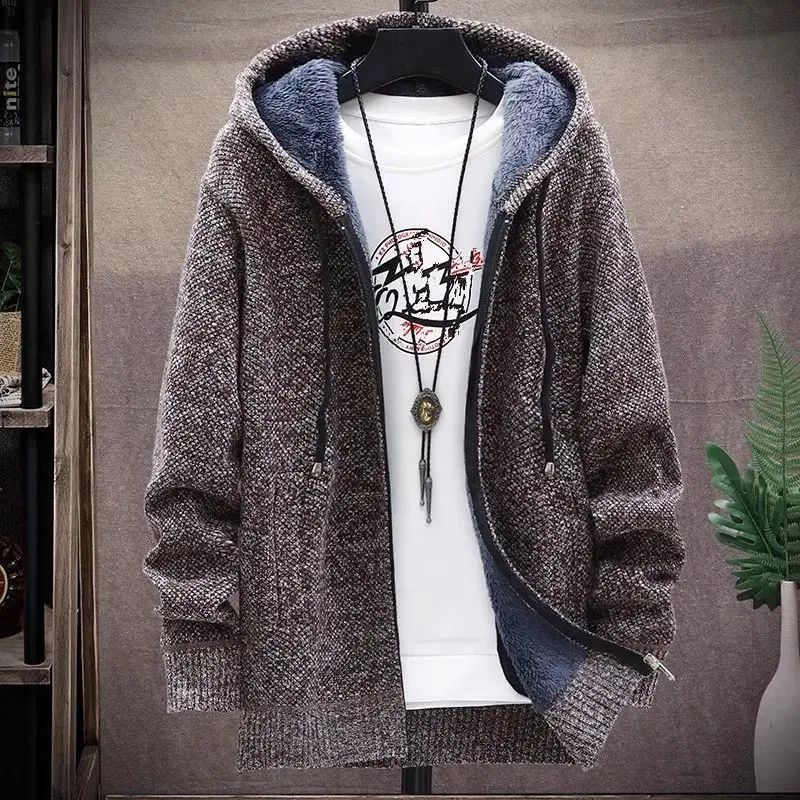 

Men's Hooded Knitted Cardigan Sweater Winter Thi Warm round Ne Long Sve Casual Outerwear by Xuni