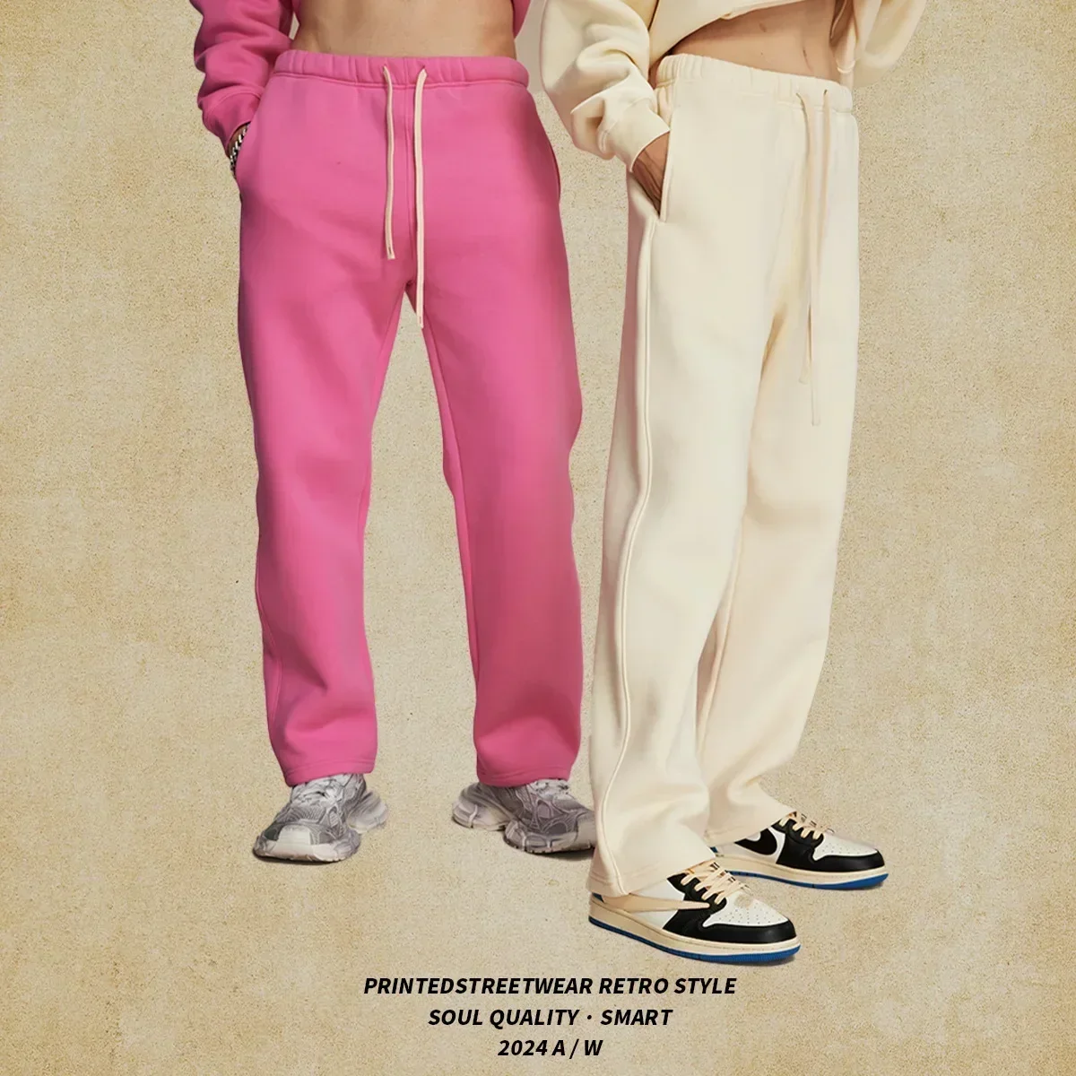 منتج جديد الصوف سميكة فضفاضة الرياضة بناطيل كاجوال الرجال 350 جرام أنبوب مستقيم العلامة التجارية الأمريكية العصرية نقية الرجال Sweatpants