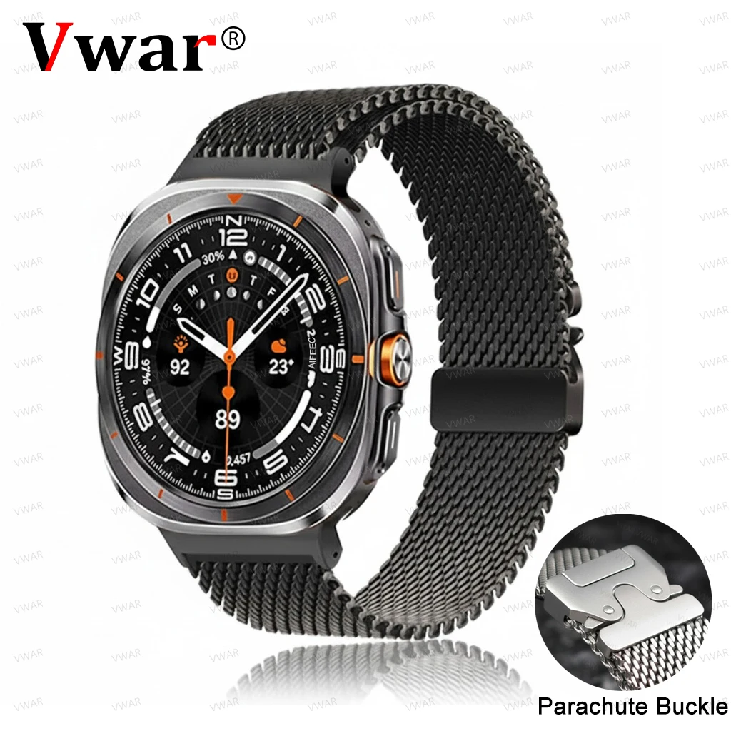 

100% pure Titanium Band for Samsung Galaxy Watch 8/8 Classic/ Ultra 2025 47mm Milanese Loop Strap Secure Parachute Buckle Correa