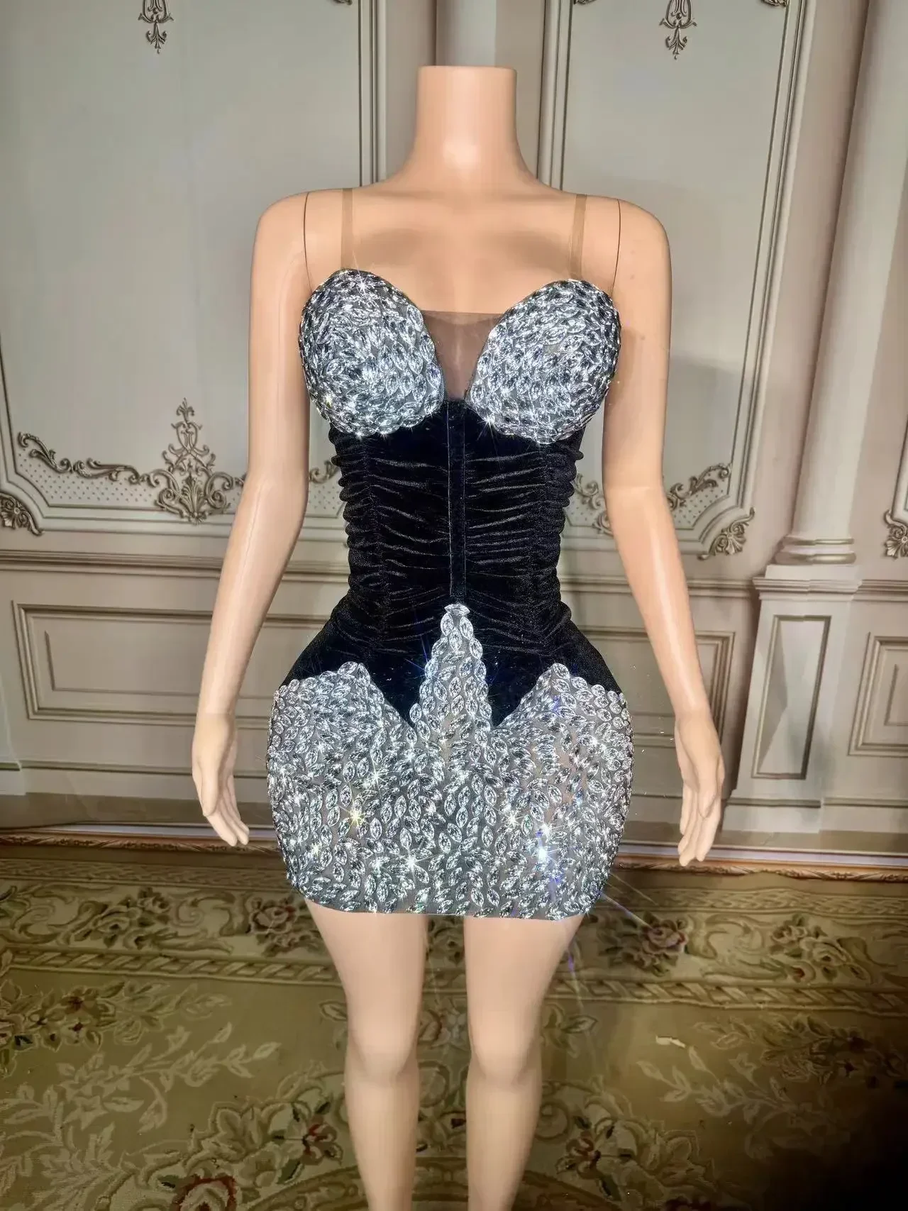 Mini robe à paillettes fibrées à col en V pour femmes, olympiques de reine d'anniversaire sexy, robe de soirée, robes de soirée, Rhélégant, boîte de nuit