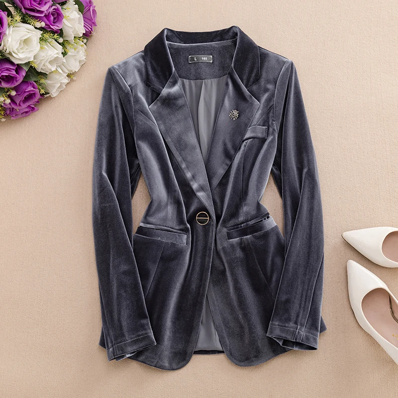 

Элегантный винтажный бархатный костюм: женский приталенный пиджак и брюки из золотистого бархата, комплект для офиса, с длинным рукавом, укороченный жакет