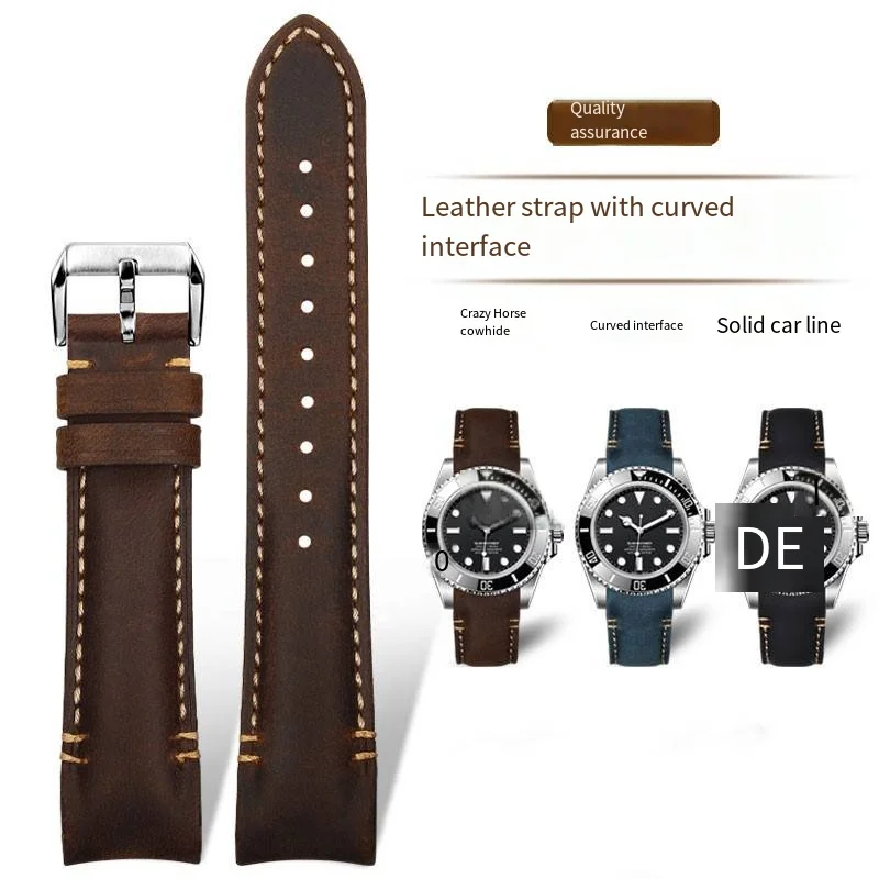 

20mm22mm Crazy Horse leather strap for Rolex Black and green water Ghost Ditona Log Seiko Retro art wrist strap