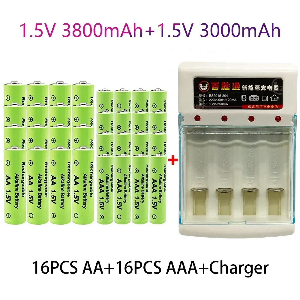 100% Original 1.5V AA3.8Ah+AAA3.0Ah Rechargeable battery NI-MH 1.5V  battery for Clocks mice computers toys so on