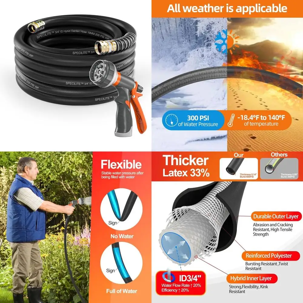 

Сверхмощный гибкий садовый шланг длиной 75 футов диаметром 3/4 дюйма, вырывным давлением на 600 фунтов на квадратный дюйм, гибридная резиновая труба без ударов для улицы