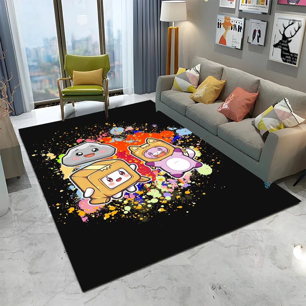 Happy Foxy Boxy and Rocky Lankybox Carpet Rug for Home Living Room Bedroom Sofa Doormat Decor,kids Area Rug Non-slip Floor Mat