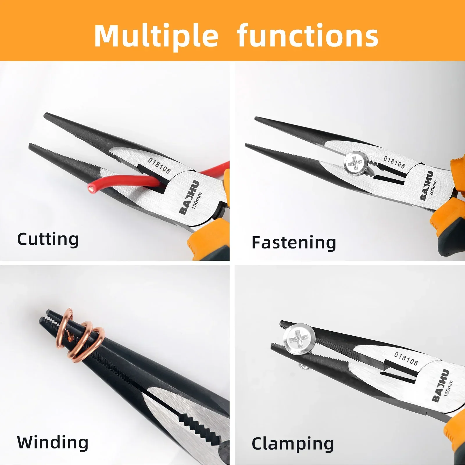 6/8inch Needle Nose Plier Long Nose Plier Multi-function Pliers For Clamping Stripping Electrician Maintenance Repair Hand Tool