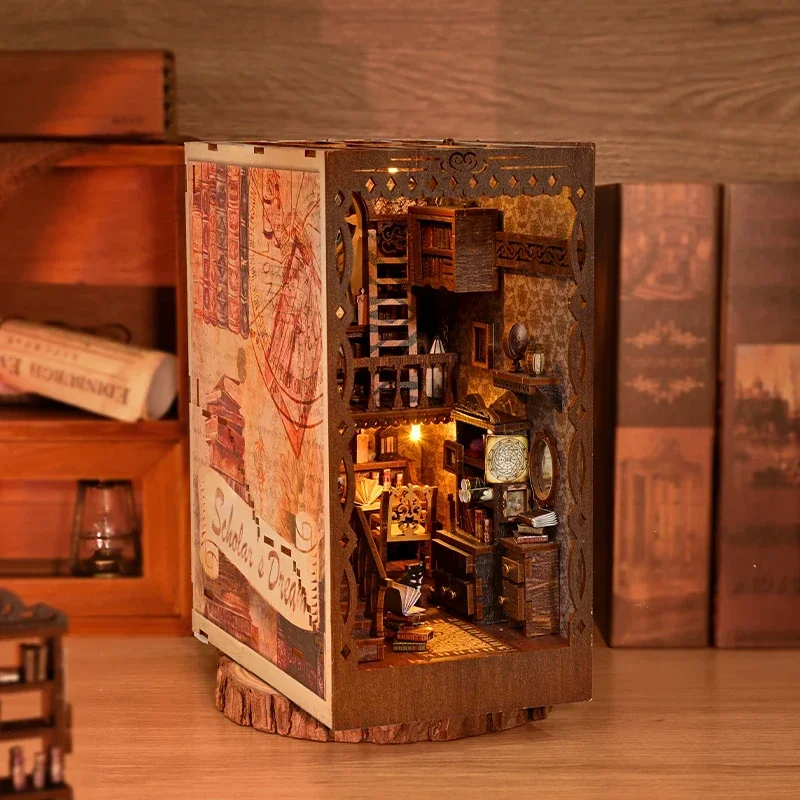 

Scholars's Dream Casa Bookshelf Library Bookends DIY Wooden Book Nook Shelf Insert Kits Miniature Model Kit Friends Xmas Gifts