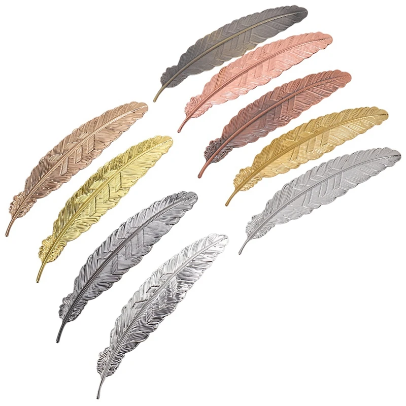 9 Pieces Metal Feather Bookmarks Simple Elegant And Thin Feather Shaped Bookmarks Book Markers For Adults, Children