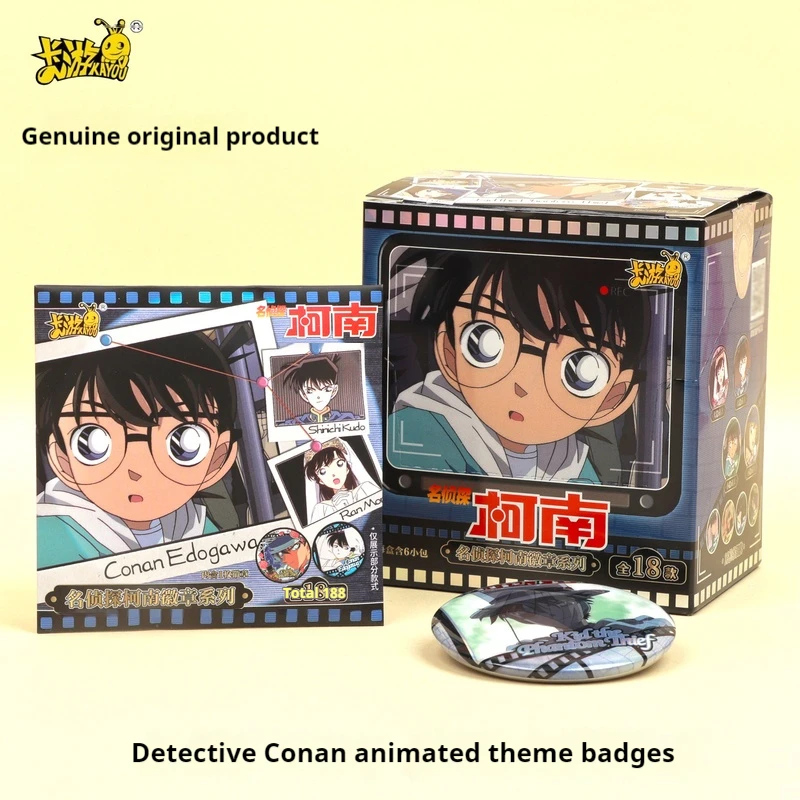 Nuovo KAYOU Detective Conan Card Edogawa Konan Mouri Ran Kudou Shinichi Distintivo Spilla Spilli Anime Zaino Hobby Giocattoli Scatola per tiralatte