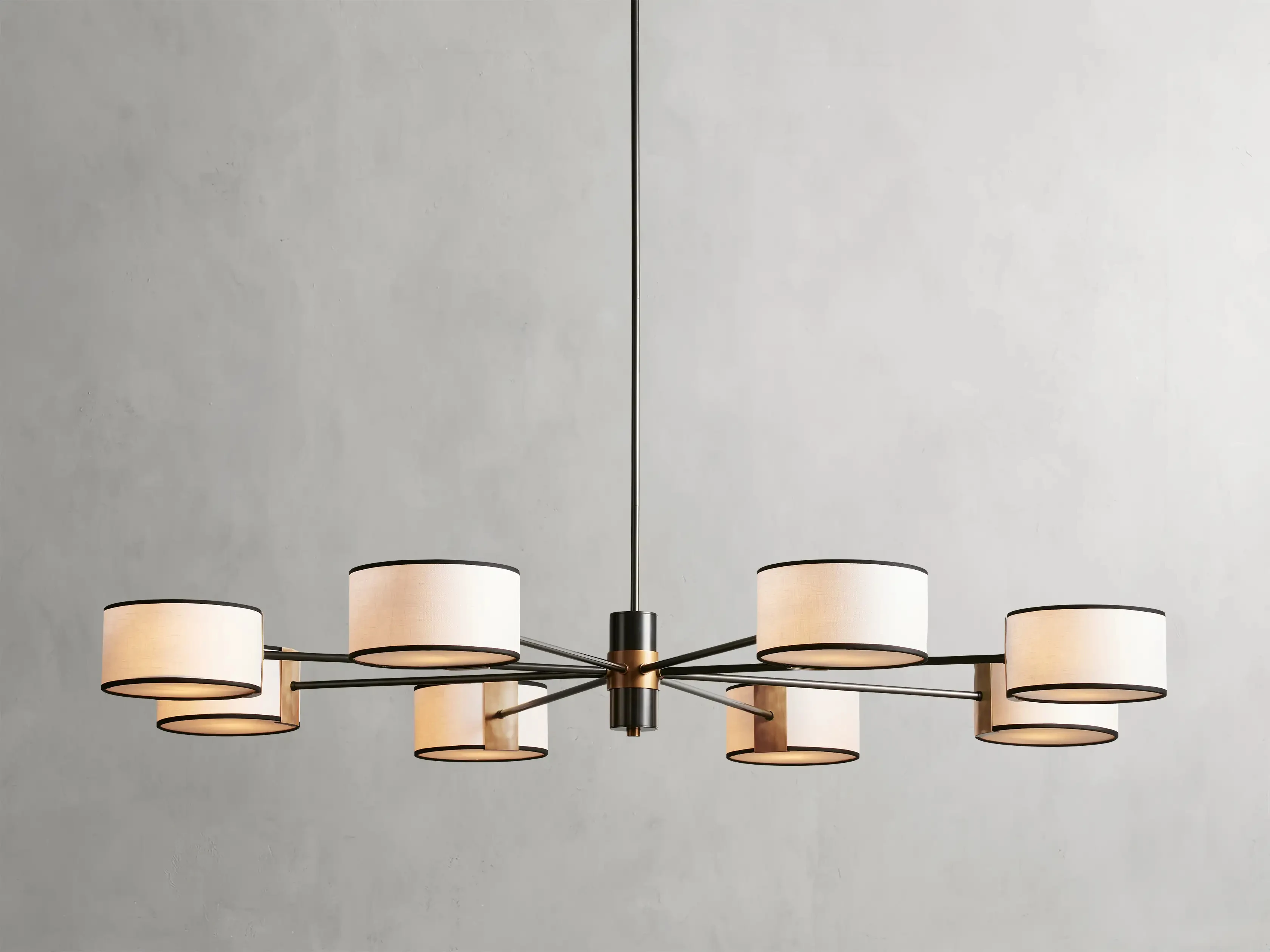 Line Chandelier White Linen Shade with Black Trim Hanging Ceiling Light Lobby Kitchen Table Daphne Fabric Linear Chandelier