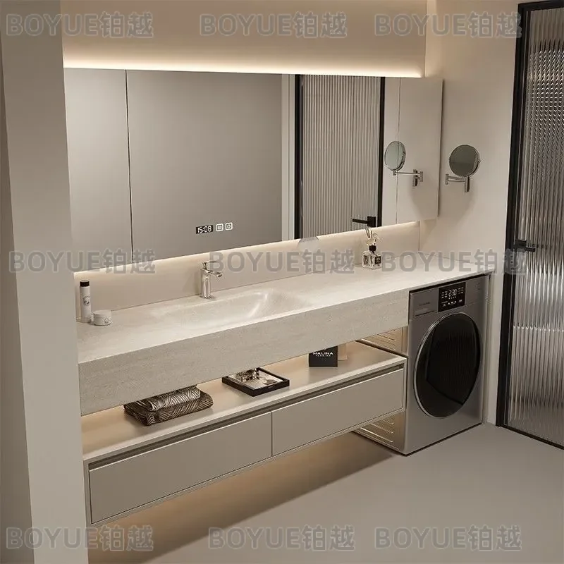 for Washing Machine Balcony Bathroom Cabinet Combination Rock Slab Seamless Integrated Hand Wash Basin