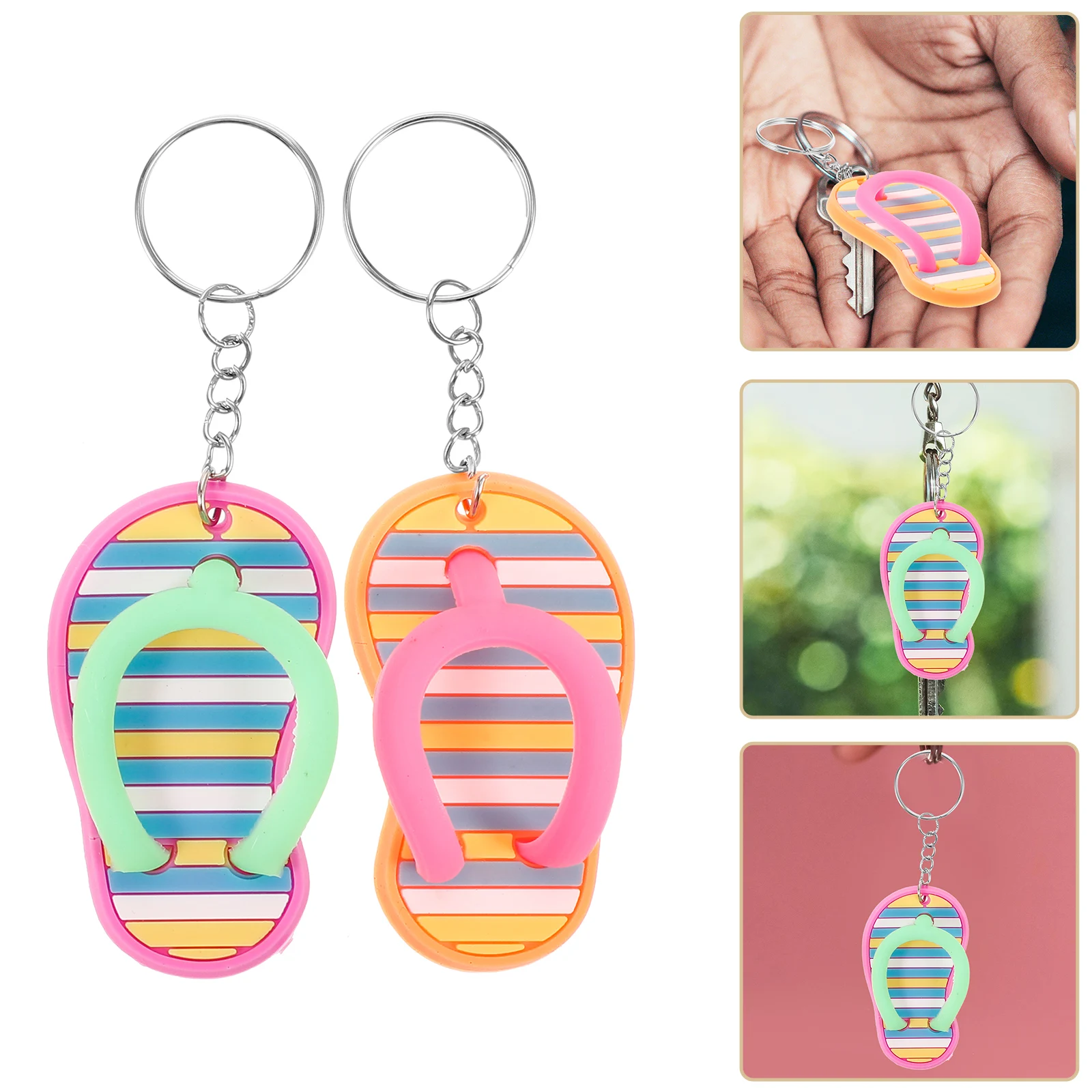 

2 Pairs Slipper Keychains Hawaii Style Durable Beach Luau Party Favors Keychain Pendant Bag Charm Hanging Decorative Portable