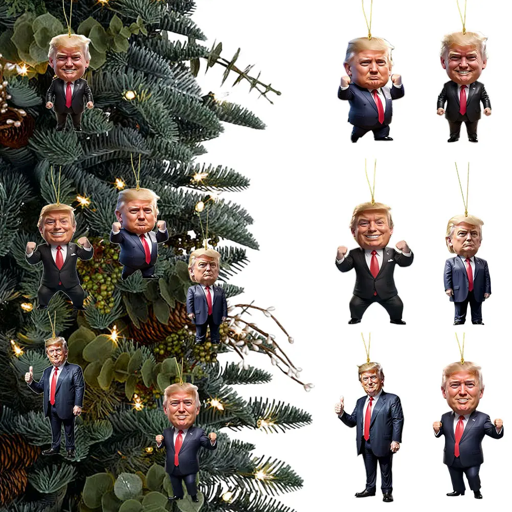 Patriotic Donald Trump 2024 Christmas Ornament Acrylic Cartoon Trump Pendant Christmas Tree Pendant Gifts for Trump Supporters