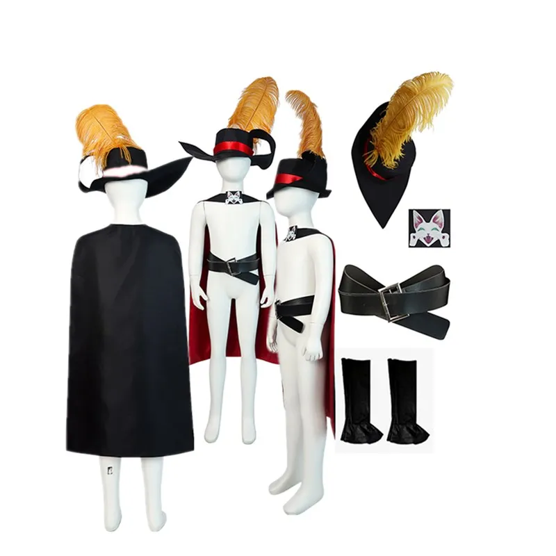 Gato Cosplay Outfits para Crianças, Chapéu de Manto Infantil, Cinto, Sapatos, Capa, Halloween Carnival Party Suit, Botas