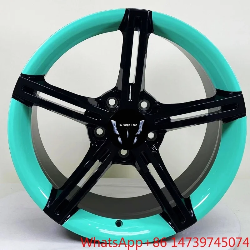 TyreSun High Quality New Source Custom Forged Aluminium Alloy Passenger Car Wheels Rims Sports Car Blue Green Mesh Design 20mmFo