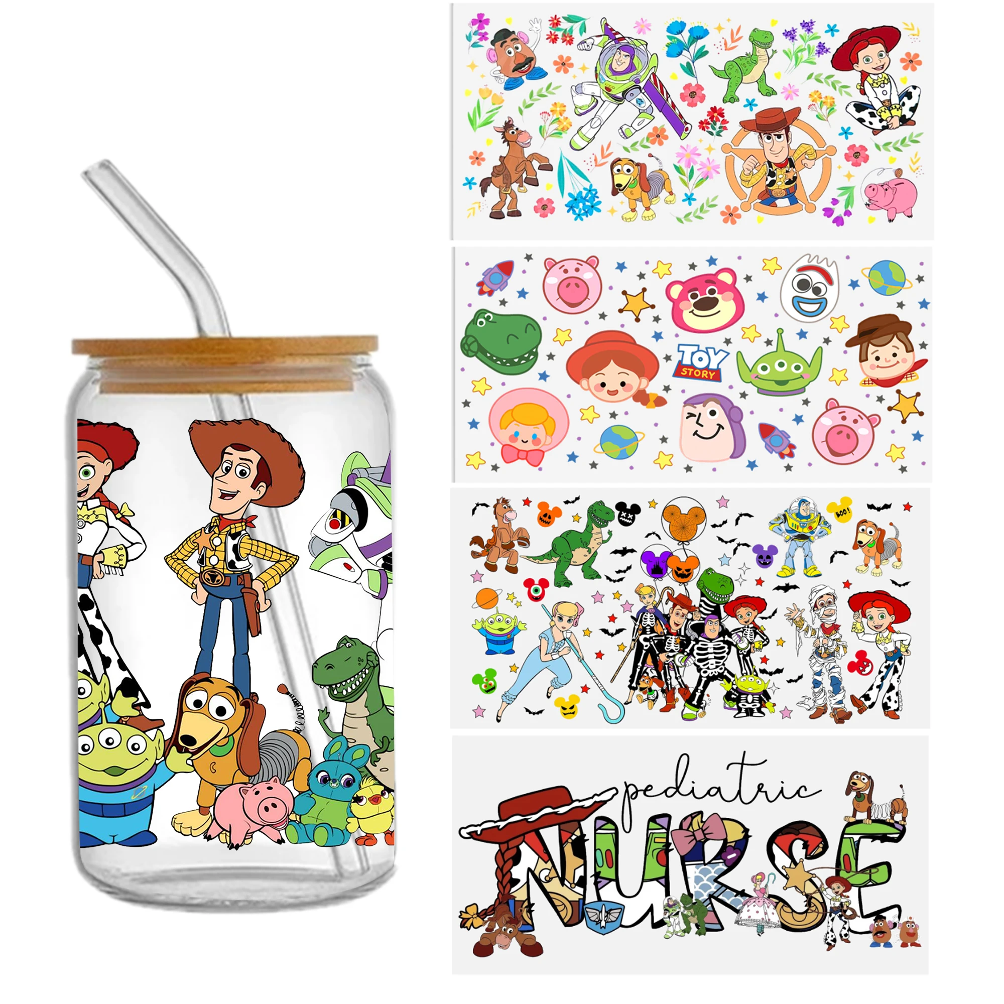 

Disney Toy Story 16oz Tumbler Template DTF Sticker Cup Cool Personalize UV Wrap Transfer Sticker Custom Label DIY Waterproof