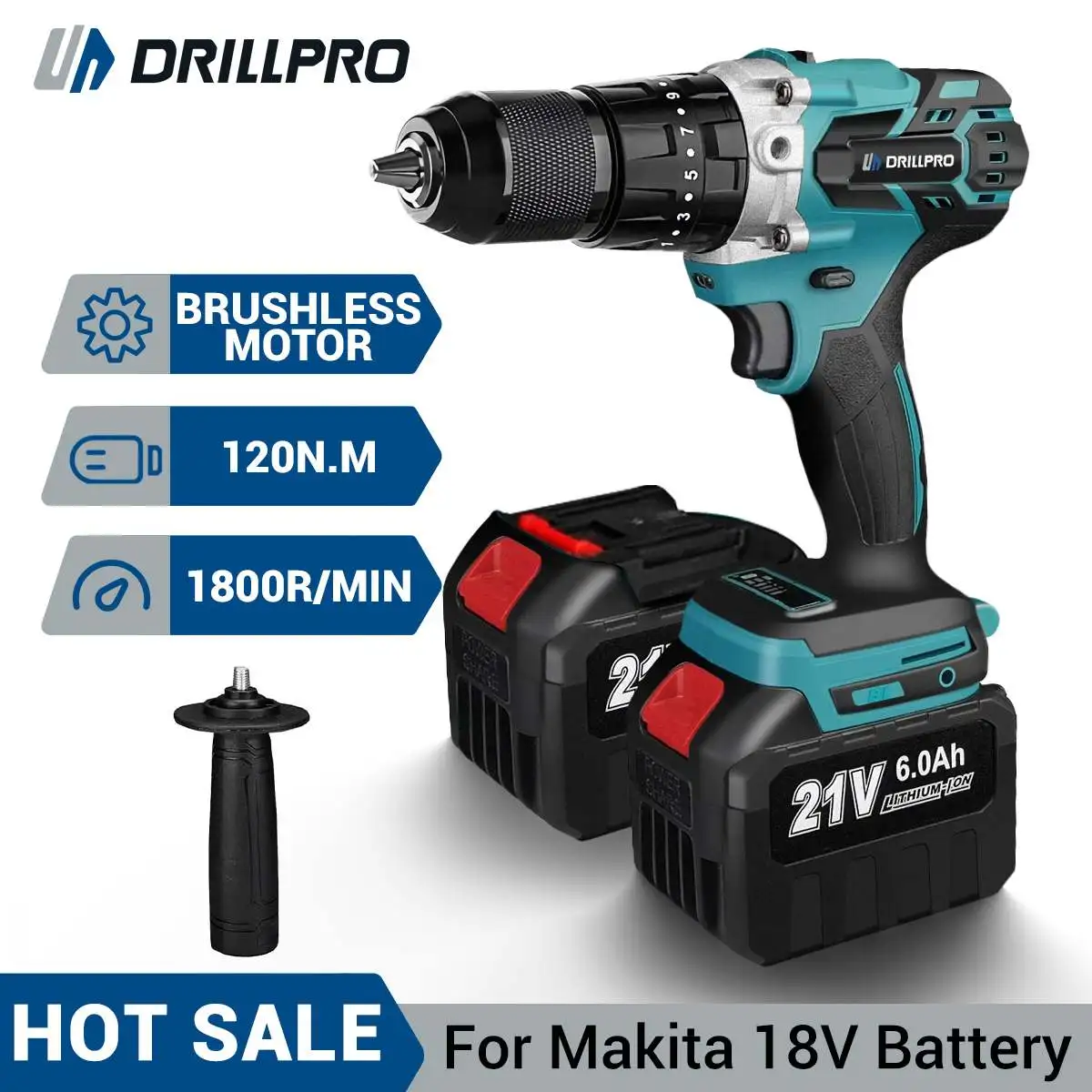 Drillpro 13MM Brushless Electric Impact Drill 20+3 Torque Screwdriver Hammer Drill Winter Ice Power Tools For Makita Battery