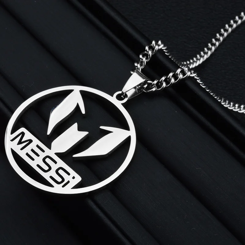 Cool Messi Stainless Steel Necklace Football Soccer Star Messi Pendant Clavicle Necklace Charming Jewelry for Boyfriend