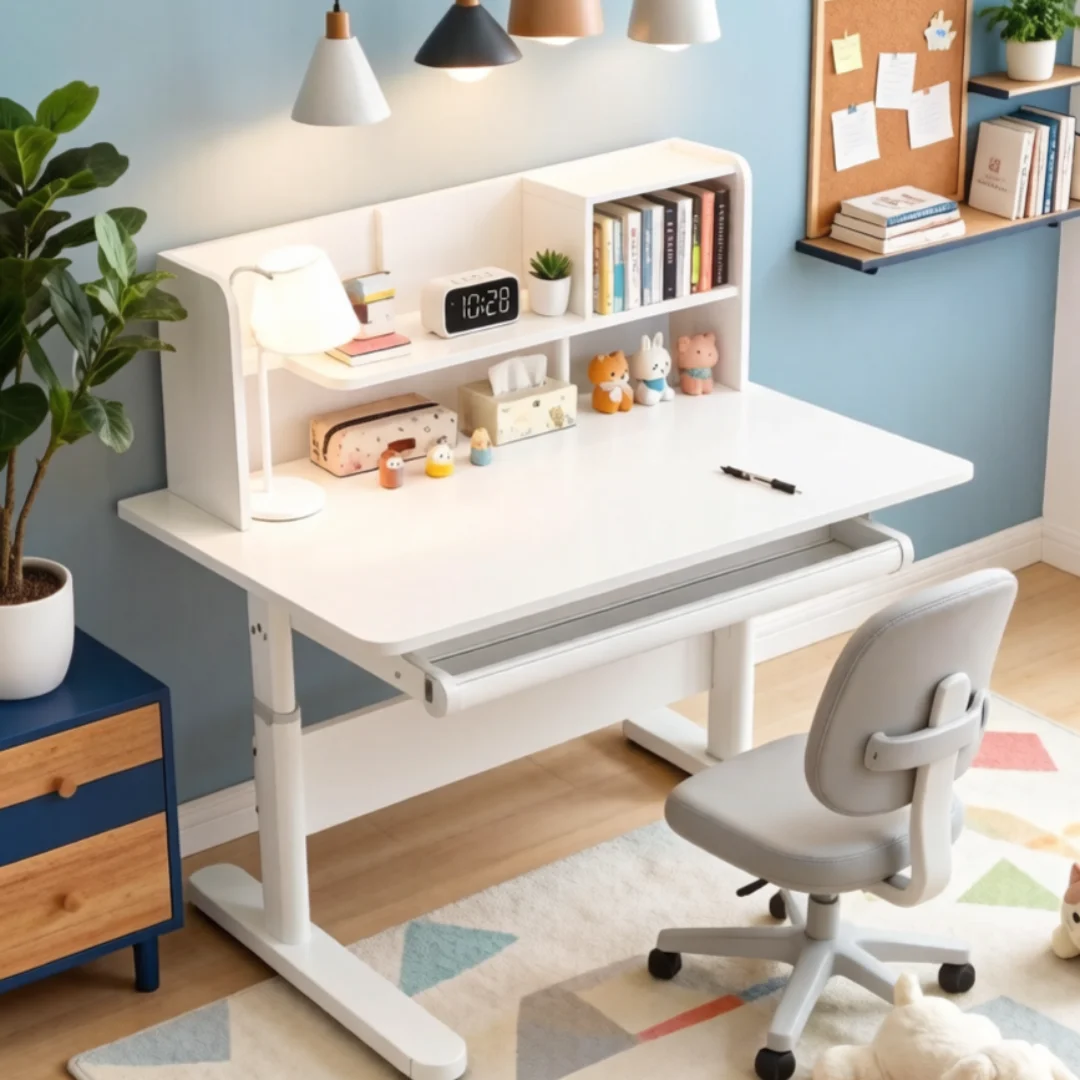 39 Inch Kids Desk with Bookshelf Hutch Adjustable Height Tilting Desktop & Study Chair Set for Home School Boys Girls