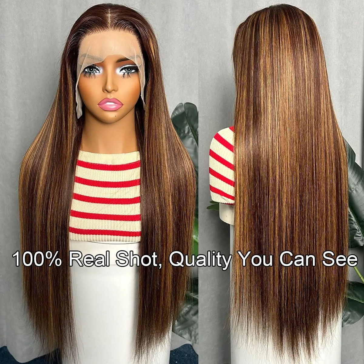 ストレートハニーブロンドウィッグ人毛8-34インチP4/27ハイライトオンブレレースフロントウィッグ人毛ハニーブロンドファッション愛好家向け