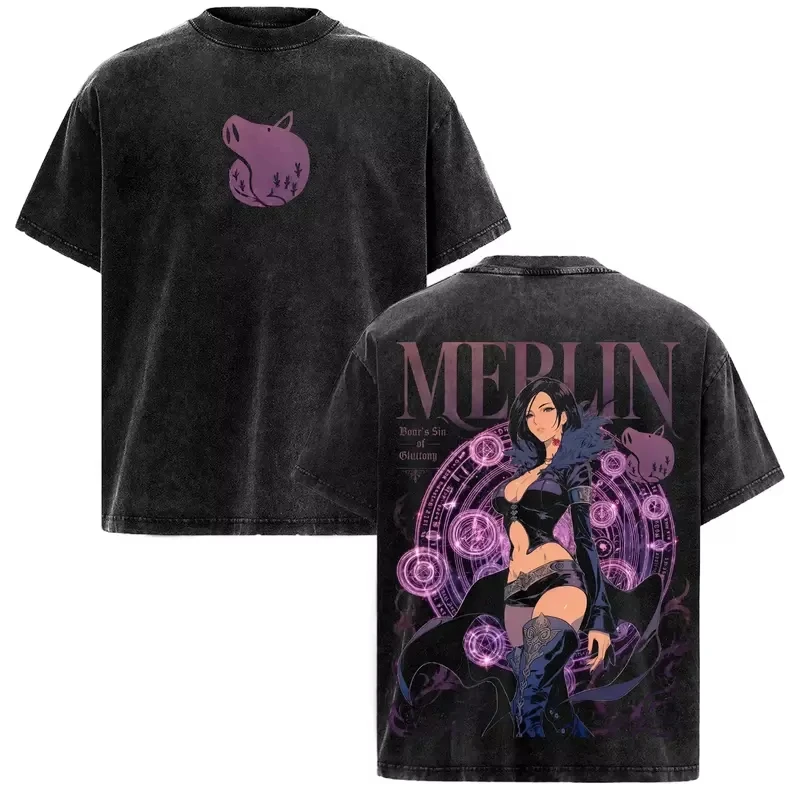 Summer Hot Sale Anime The Seven Deadly Sins Merlin Print T-shirt Men Women Vintage T-shirt Y2K Gothic Cotton Oversized T-shirt - view 3