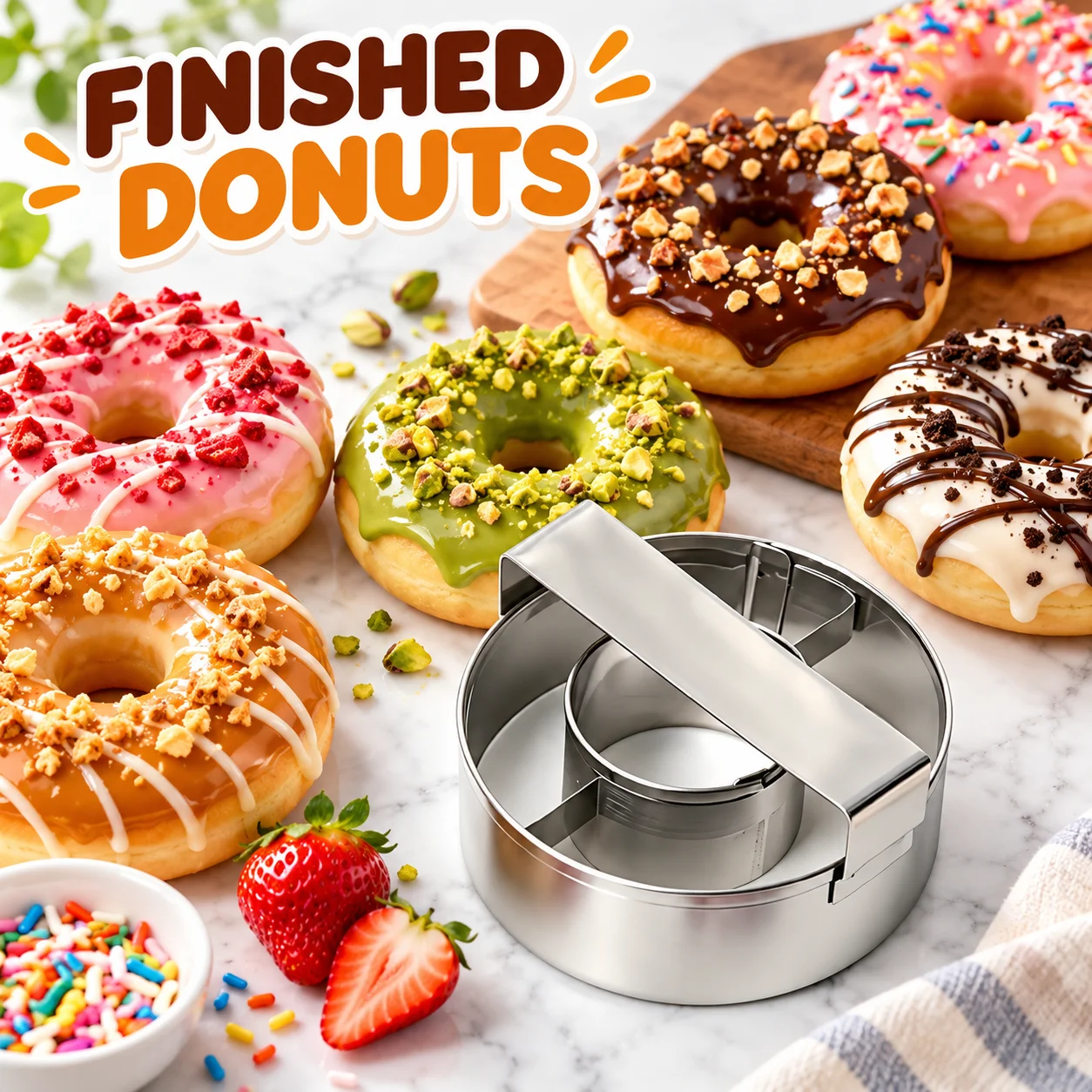 1PCS Donut Cutter Set Food-Grade Stainless Steel with Handle Nonstick Easy Release Mold for Dough Pancake Cookie Home DIY Baking