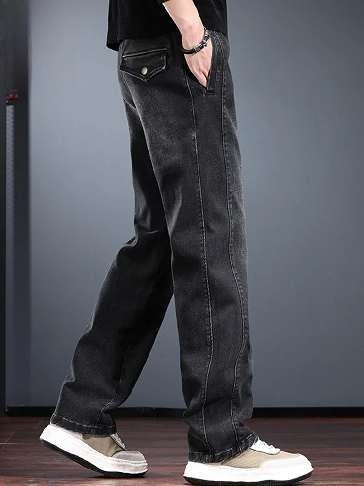 

Casual Vintage Loose Straight Leg Men's Jeans Spring 2026 Workwear Denim mid Waist Zipper Cotton Polyester Spandex
