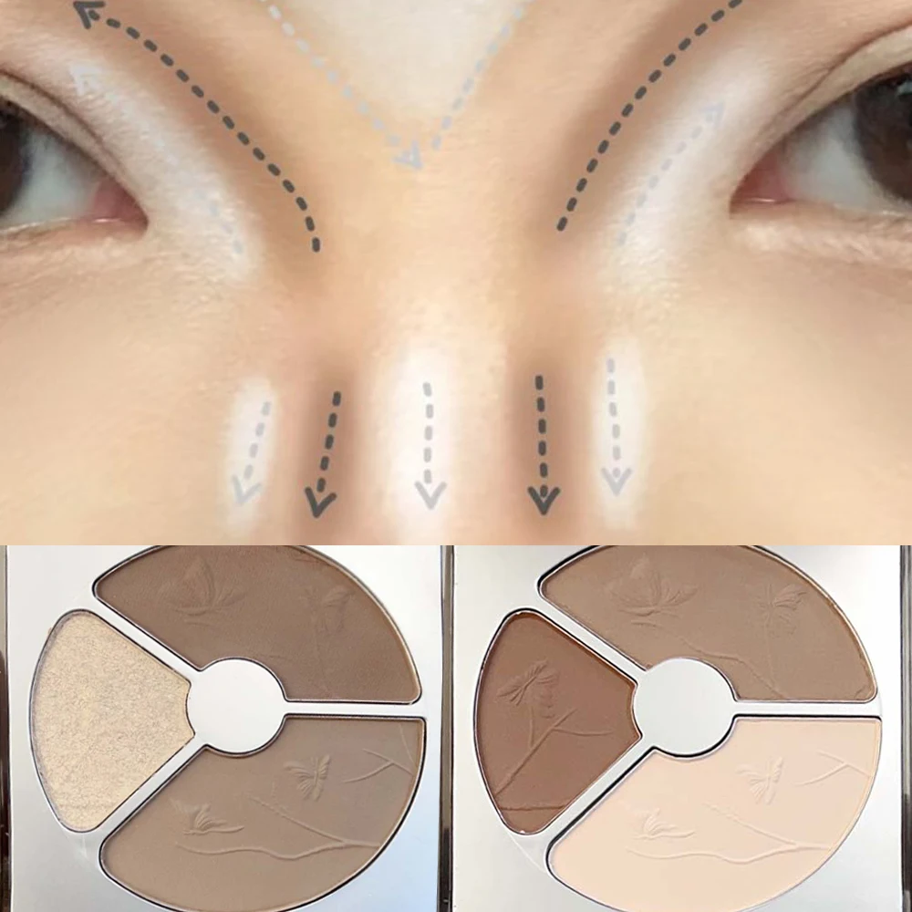 Tavolozza di contorno a 3 colori ombreggiatura del viso trucco in polvere per toelettatura 3D Contouring del naso bagliore illumina il contorno Shimmer Powder Cosmetic