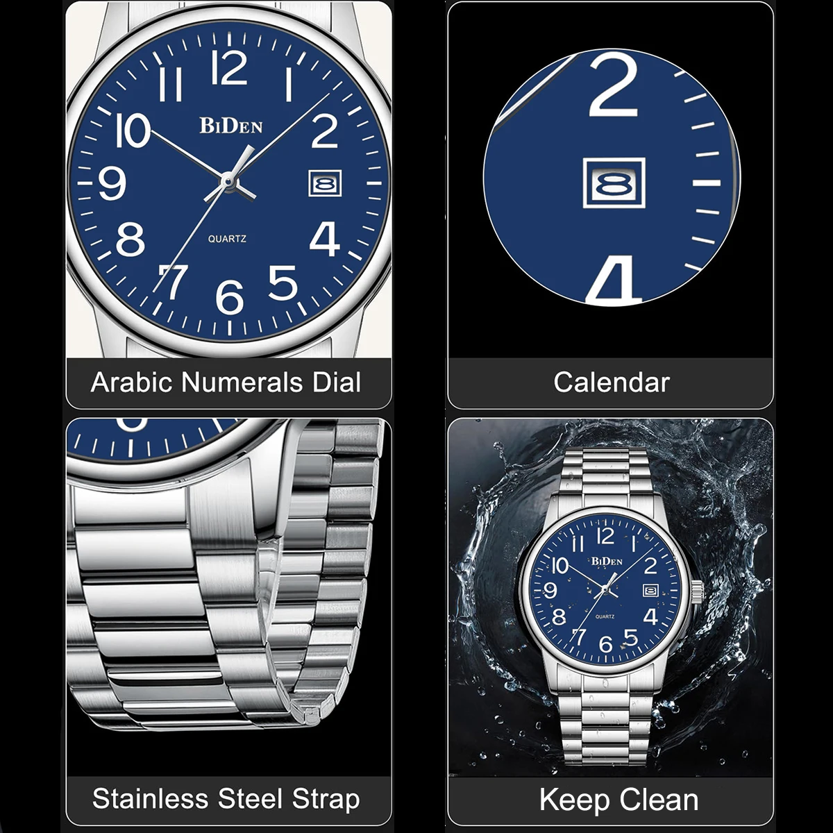 BIDEN Jam Tangan Pria Bermerek Mewah Jam Tangan Pria Tanggal Tahan Air Jam Tangan Pria Kuarsa Tali Baja Tahan Karat Jam Tangan Pria Reloj